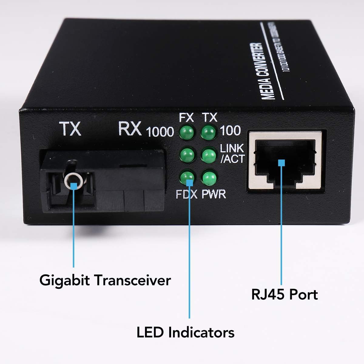 2 Pack SC Single Mode Gigabit Ethernet Media Converter 10/100/1000Mbps Bi-Directional Single-Mode SC Fiber Ethernet Converter up to 20km RJ-45 Port 10/100Base-TX to 100Base-FX 1310-nm - Image 3