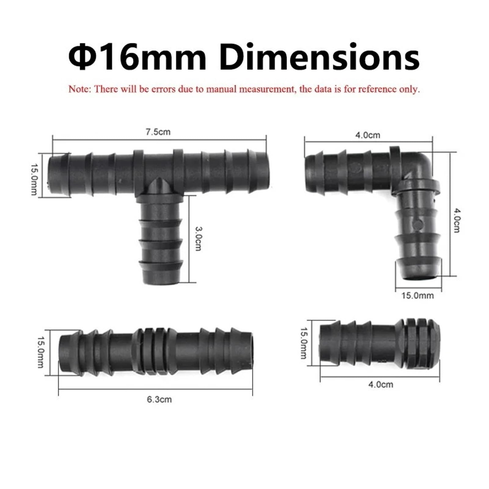 16mm 20mm 25mm PE-Rohr Barb Anschlüsse T-Stück Ellenbogen Gerade Endstopfen Garten Wasser Tropfbewässerung Schlauch Reduzierstück Splitter Fitting(Tee,25MM_50 PIECES)