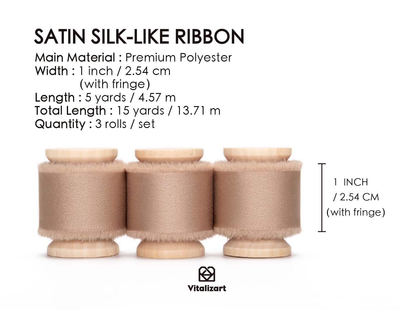 Vitalizart Champagne Silky Satin Ribbon 1'' x 15 Yard Wooden Spool - Image 2