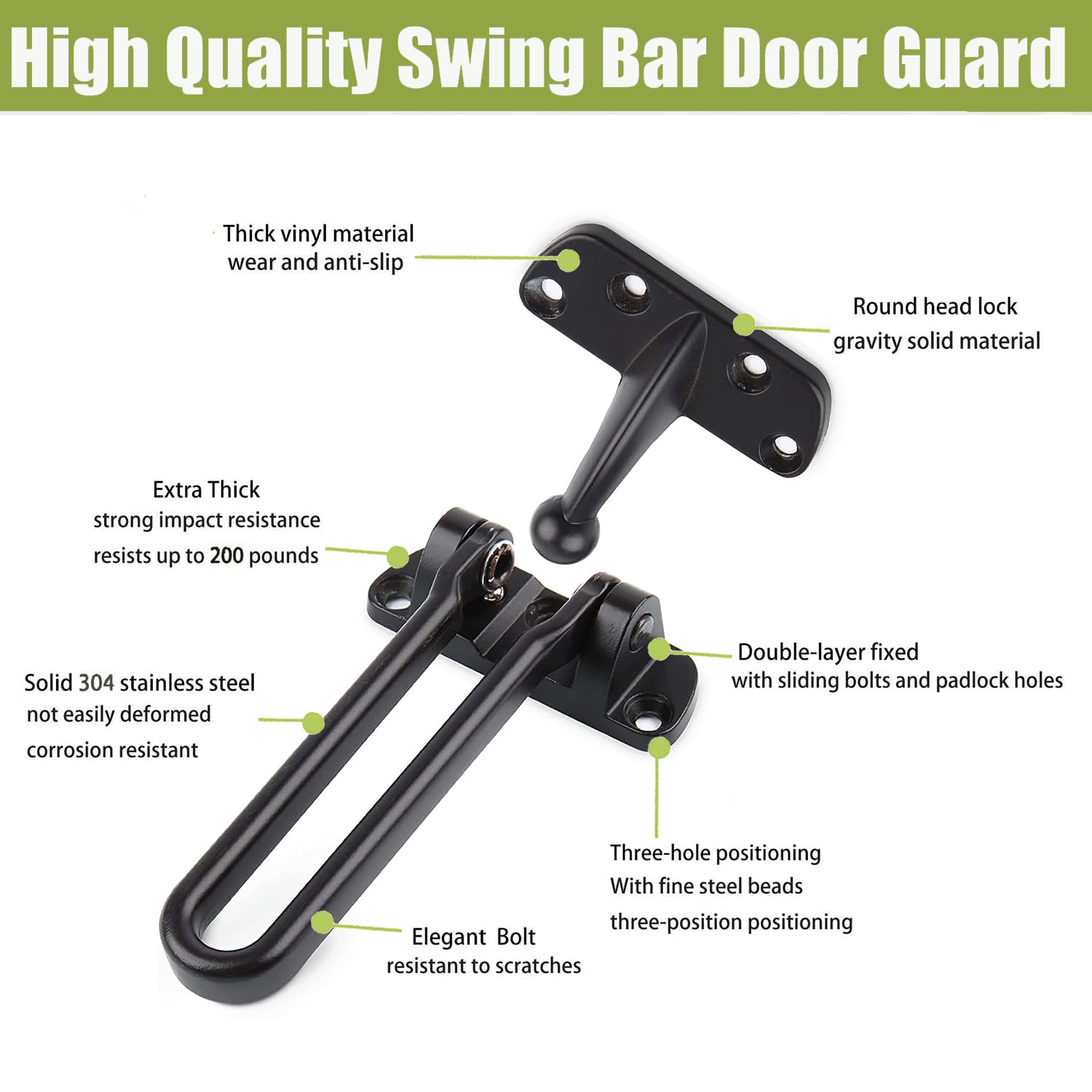 Porta Catena Serratura per Porta Anteriore, Serratura di Sicurezza Domestica, Acciaio Inox Swing Bar Porta Guard Serratura, Sicurezza Porta Scorrevole Bolt Catena Serratura (Nero)