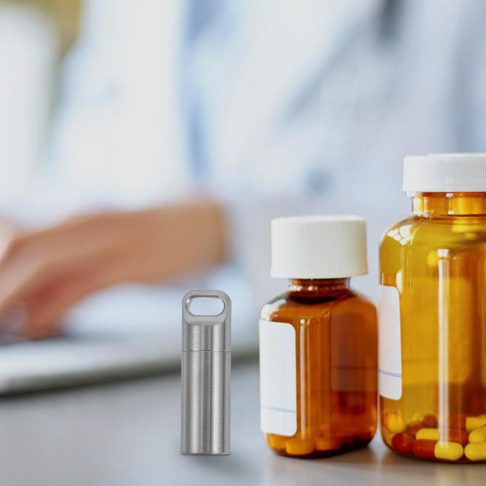 Healeved Pastillero para Almacenamiento Seguro de Medicamentos Pequeño Llavero de Acero Inoxidable Reutilizable Fácil de Limpiar Organizador Portátil en Exteriores