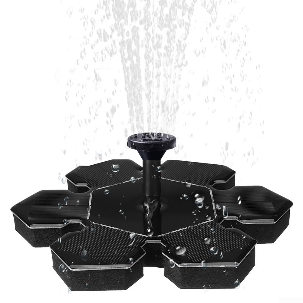Solar Fountain Pump 205mm with 4 Nozzles for Bird Bath Garden Pond Water Feature Outdoor Decoration Black