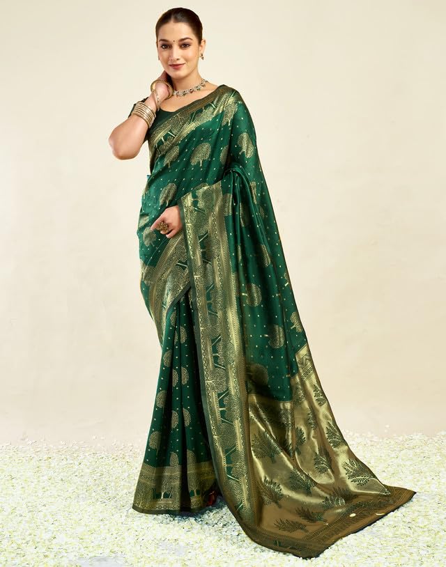 Image of SIRIL Women's Banarasi Silk Saree | Kanjivaram Silk Saree With Unstitched Blouse Piece
