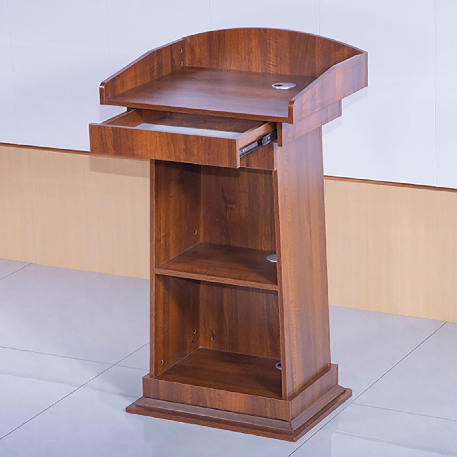 Wooden podium stand, Pulpit Podium Stand with Storage Shelf Premium MDF Material, pulpits for churches, podium stand portable for Office(White)