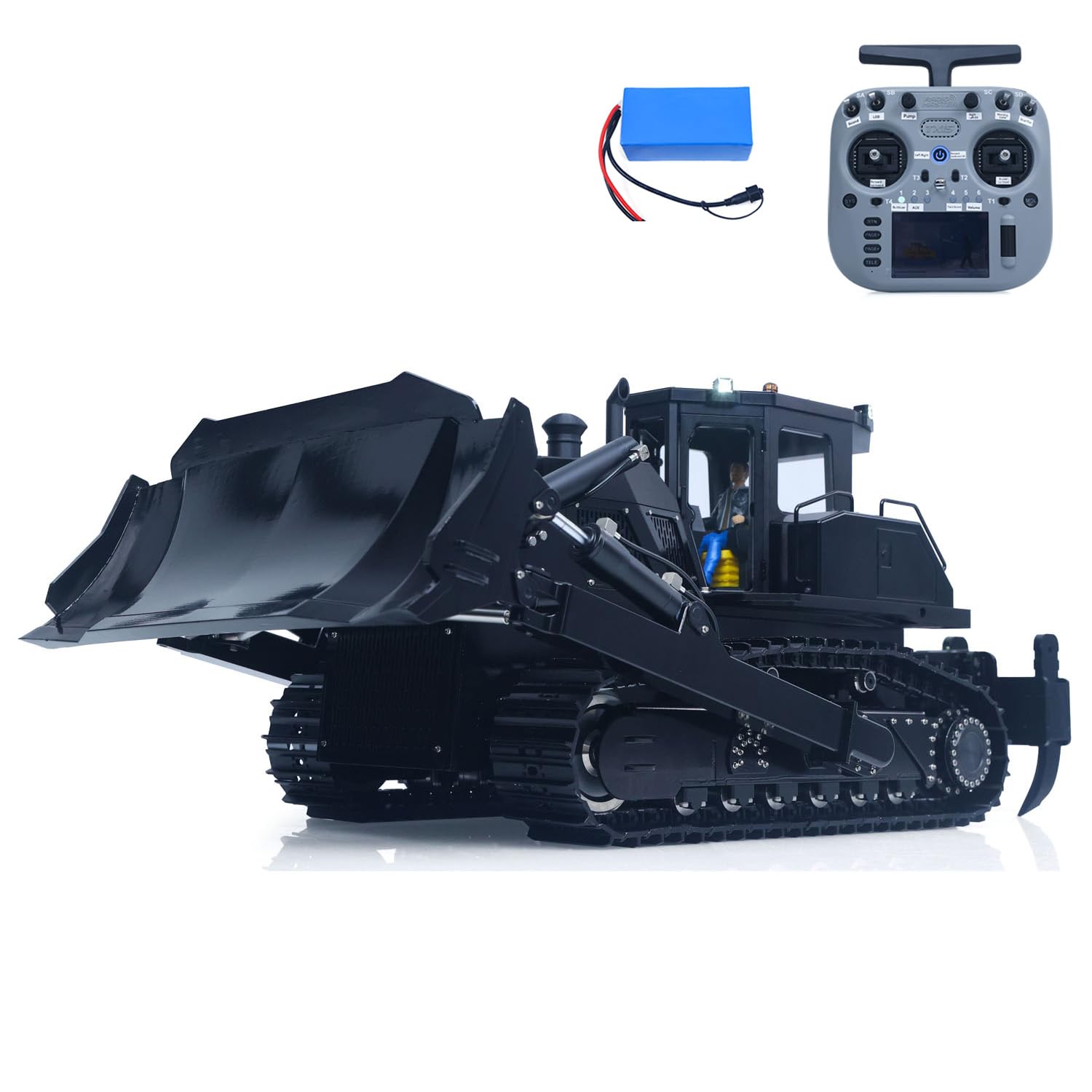 wheelfun RTR Metal 1/12 RC Bulldozer idraulico D155AX Modello Heavy Duty Dozer valvola a 7 vie Pompa olio 1.0L 5 Aratri Radio Master TX15 Batteria Hobby Grade Modello per Età 14+