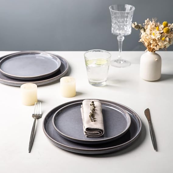 AmorArc Ceramic Dinnerware Sets,Handmade Reactive Glaze Plates and Bowls Sets,Highly Chip and Crack Resistant | Dishwasher & Microwave Safe Dishes Set, Service for 4 (16pc)