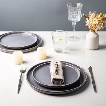 AmorArc Ceramic Dinnerware Sets,Handmade Reactive Glaze Plates and Bowls Sets,Highly Chip and Crack Resistant | Dishwasher & Microwave Safe Dishes Set, Service for 4 (16pc)