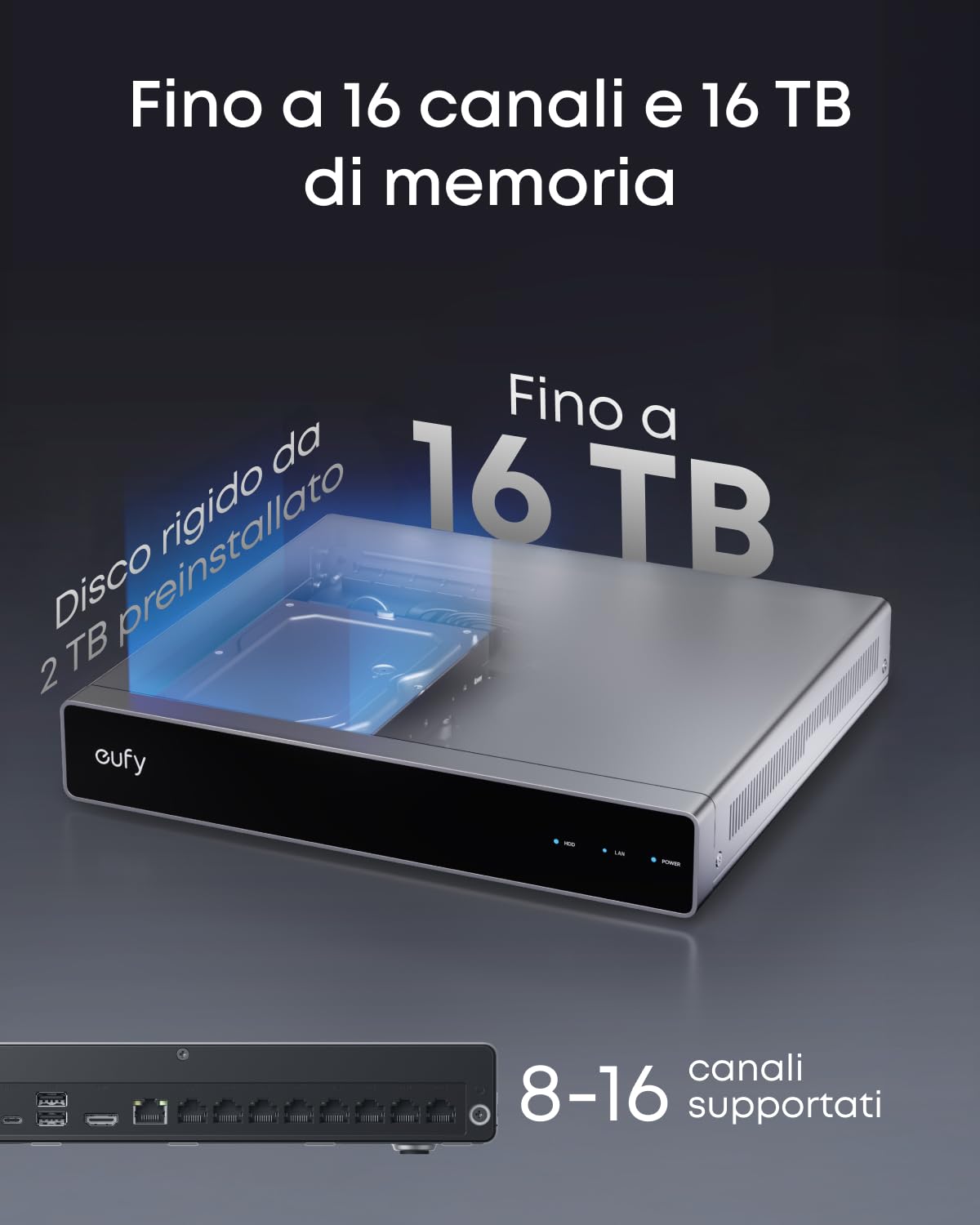 eufy Security Sistema NVR PoE S4, 2 telecamere Bullet-PTZ, 2 telecamere Bullet PTZ 360°, framing e tracking auto AI, auto-ricerca video, visione notturna a colori, strobo rosso/blu,2TB HD,ripresa 24/7