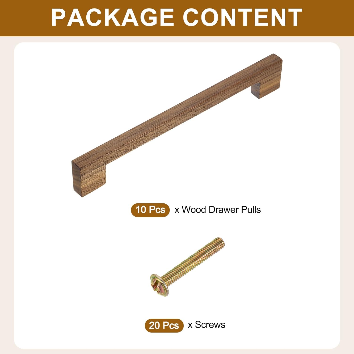 uxcell 10Pcs Wood Drawer Pulls, 8 Inch Hole Center Square Wooden Drawer Pulls Cabinet Handles with Screws for Kitchen Dresser Wardrobes Door Cupboard, Dark Walnut