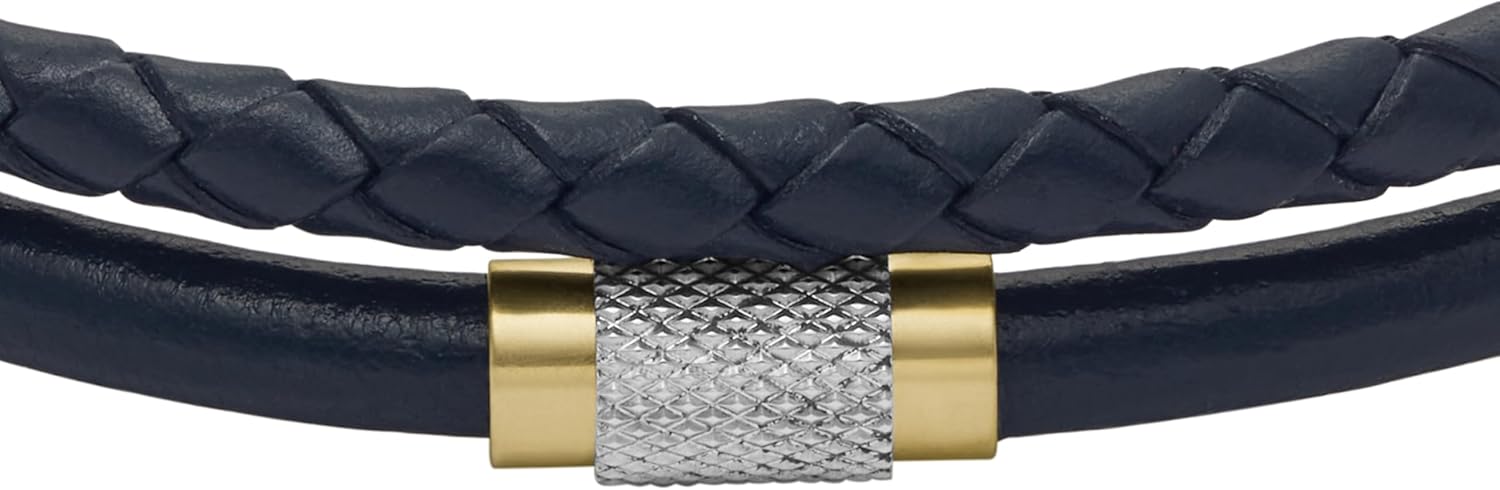 Fossil Men's Casual Stainless Steel and Genuine Leather Bracelet for Men