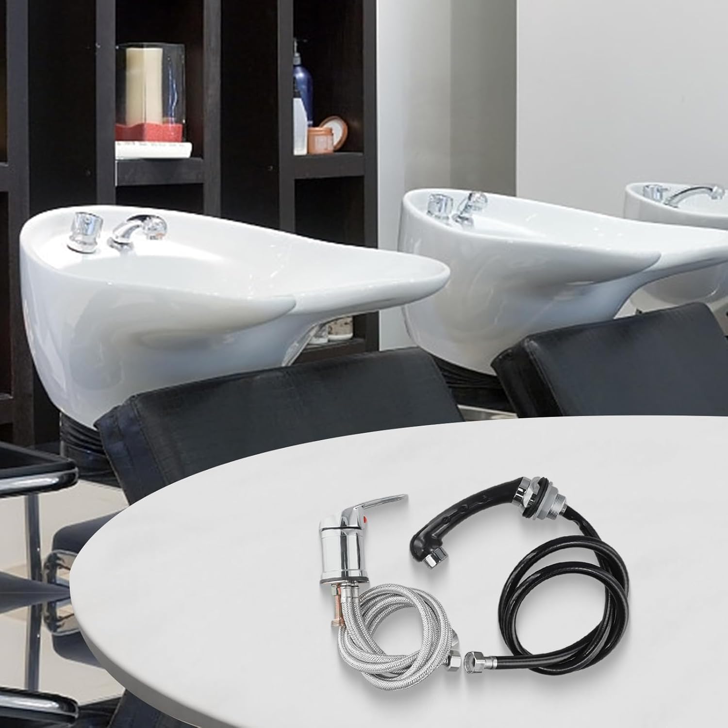 Rubinetto miscelatore e doccetta, rubinetto per parrucchiere, rubinetto per letto perforato, tubo da 120 cm, doccetta estraibile per lavare la sedia