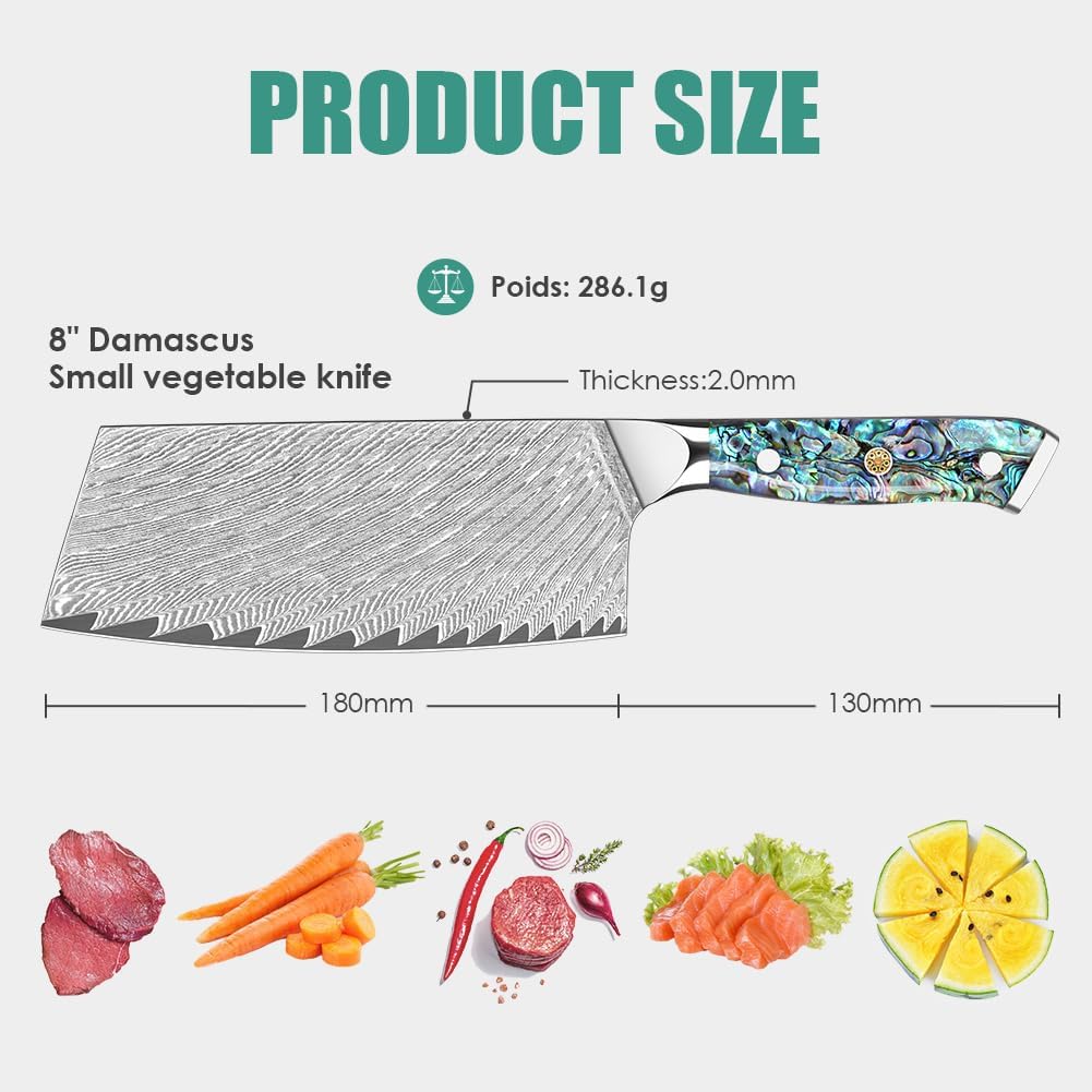 KEENZO Meat Cleaver Knife 7 inch, Razor Sharp Professional Chef Knife, Hand Forged Kitchen Knives, Japanese 67-Layers Damascus Steel Cooking Knife, Ergonomic Abalone Shell Resin Handle,Gift Box