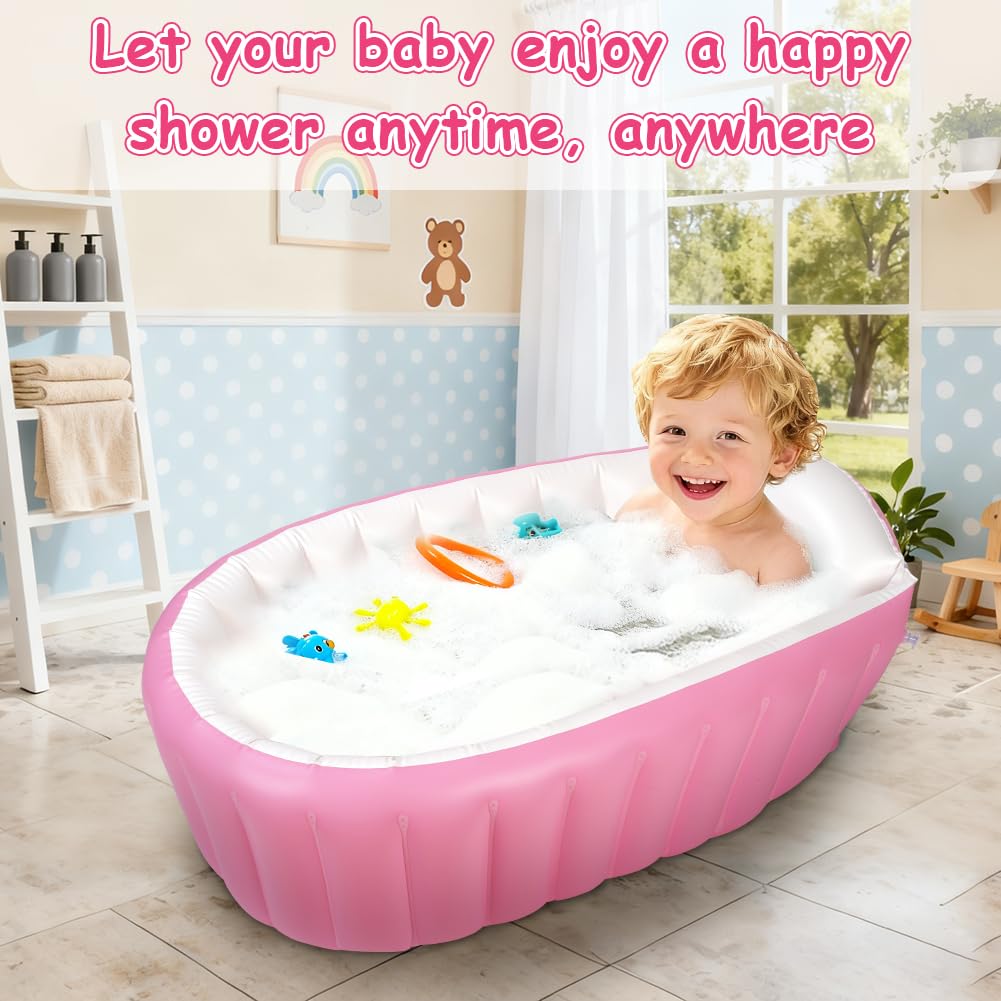 AUYAO Baignoire Gonflable pour Bébés 0-12 Mois, Bassin Pliable Portable Anti-Glissante pour Enfant avec Pompe à Air Intégrée, Cuve Piscine, Baignoire de Voyage pour la Maison et les Voyages, Rose