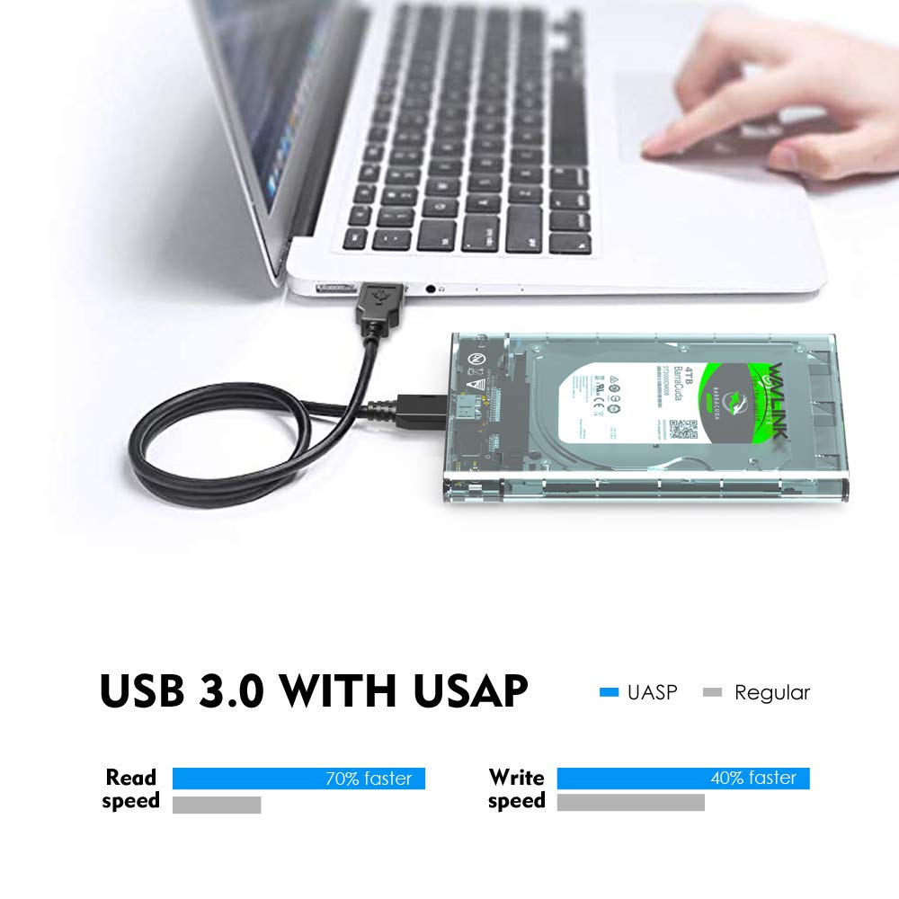 WAVLINK USB 3.0 Drive SATA Dur Externe du boîtier 2,5 Pouces SATA I/II/III Disque Dur SSD Disque Dur Support Box Clair