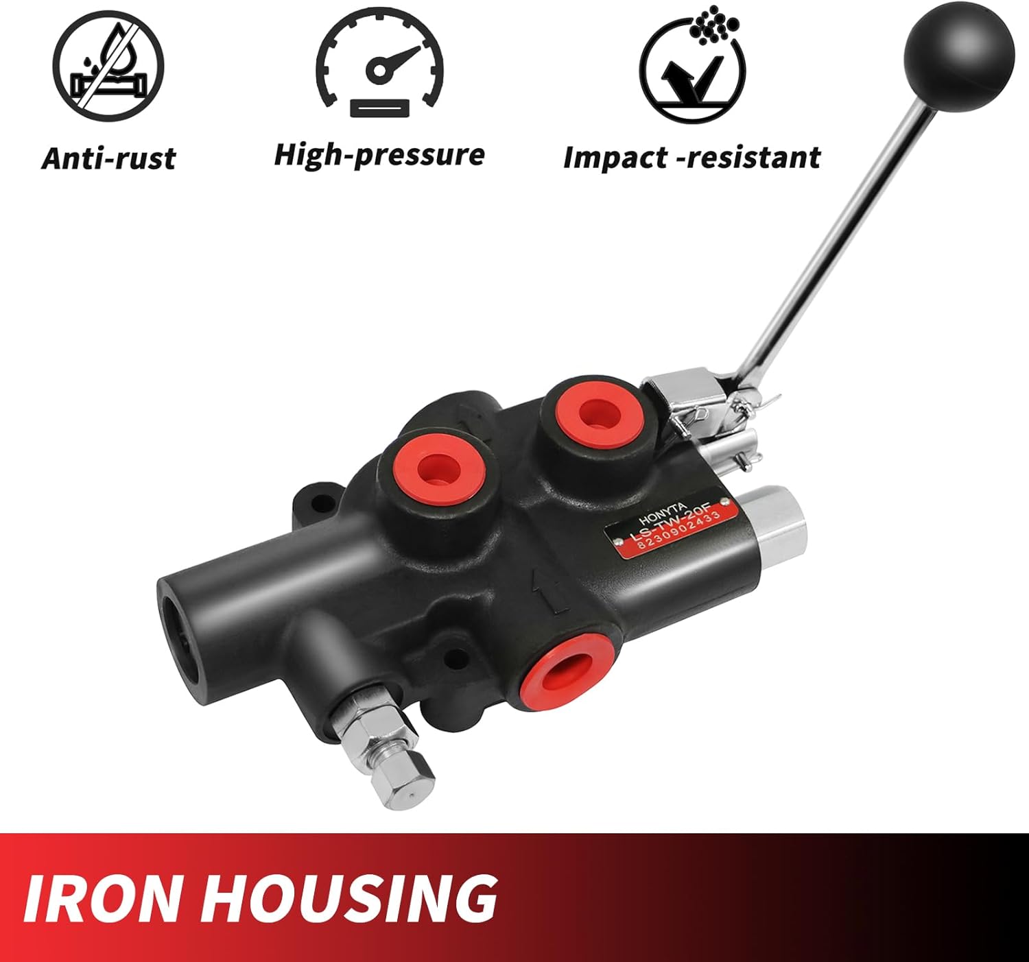 RYFT 25GPM Auto Control Detent Valve, Heavy Duty Hydraulic Log Splitter Valve, Auto Return Detent Lever Handle, Durable Cast Iron Body, with 1/2" Work Port, 3500 PSI Used for Various Log Splitters