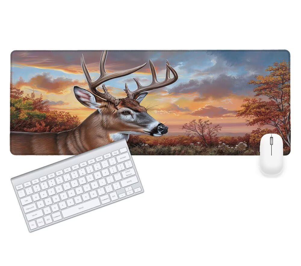 Podkładka pod mysz, 1000 x 500 x 3 mm, gamingowa podkładka pod mysz, rozmiar XXL, sarna, duża podkładka na biurko, antypoślizgowa, gumowa podstawa, szyte krawędzie, poprawia precyzję i prędkość U-4