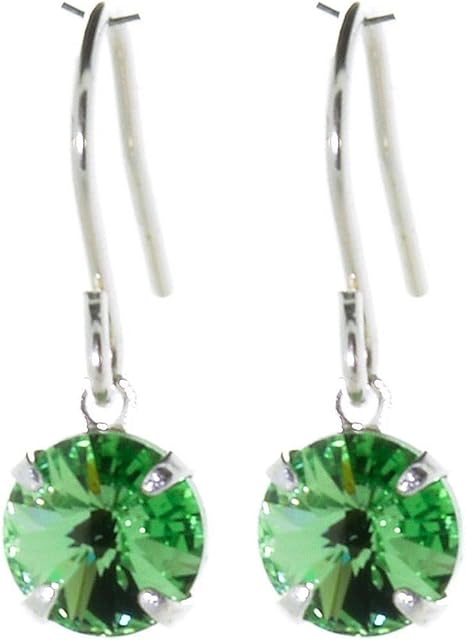 pewterhooter® 6mm petite drop earrings for Women  925 Sterling Silver made with sparkling Peridot crystal - Gift Box
