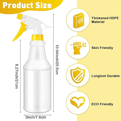 Miniatura 2 de Yaomiao 12 botellas de spray vacías de 16 onzas, botellas de spray de plástico a prueba de fugas, botella de chorro con boquilla amarilla ajustable,