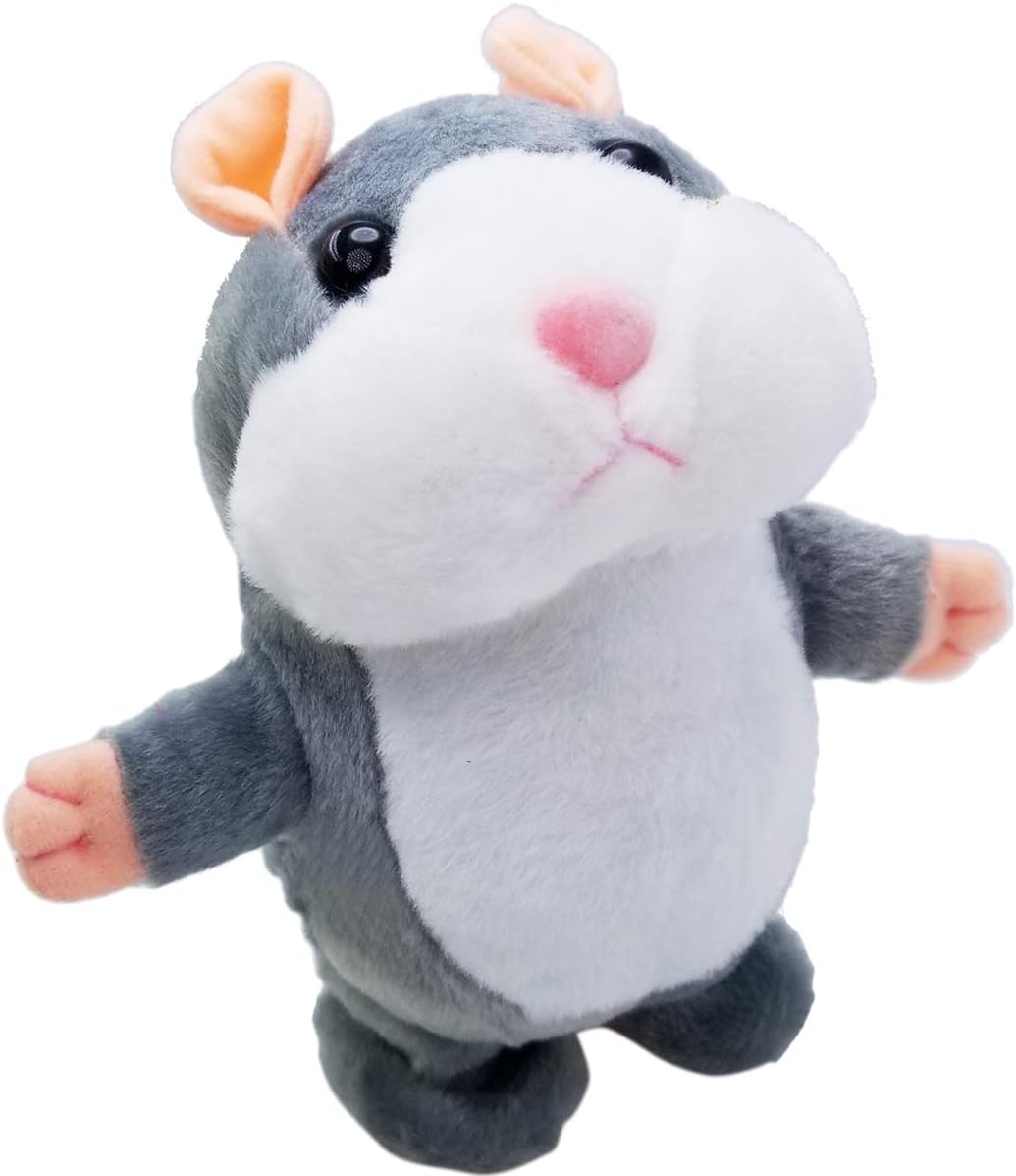 Upgrade Version Talking Hamster Mouse Toy - Repeats What You Say and Can Walk - Electronic Pet Talking Plush Buddy Hamster Mouse for Kids Gift Party Toys (Grey)