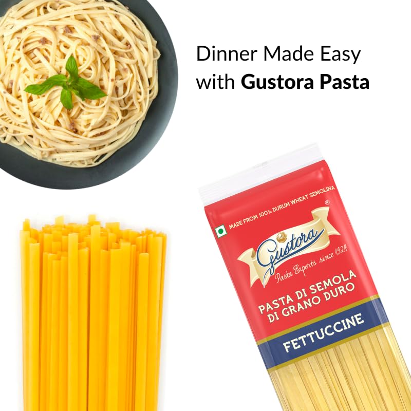 Image of Gustora Fettucine Pasta Combo Pack Of 2 I Durum Wheat Semolina I Rich In Protein & Fibre I Zero Cholesterol I Cooking Time 10 Min I Vegetarian Pasta - (500 Gm X 2)