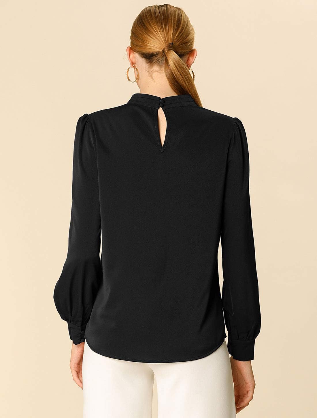 Allegra K Women's Work Tops Dressy Casual Shirts Mock Neck Keyhole Business Casual Long Sleeve Blouse - Image 5