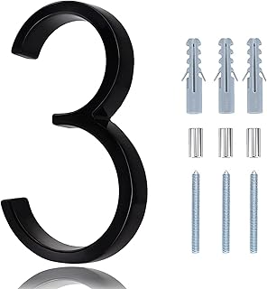 House Numbers For Outside Modern - 5 Inch Floating House Numbers With Nail Kit And Instructions, High Gloss Black Address Numbers 3