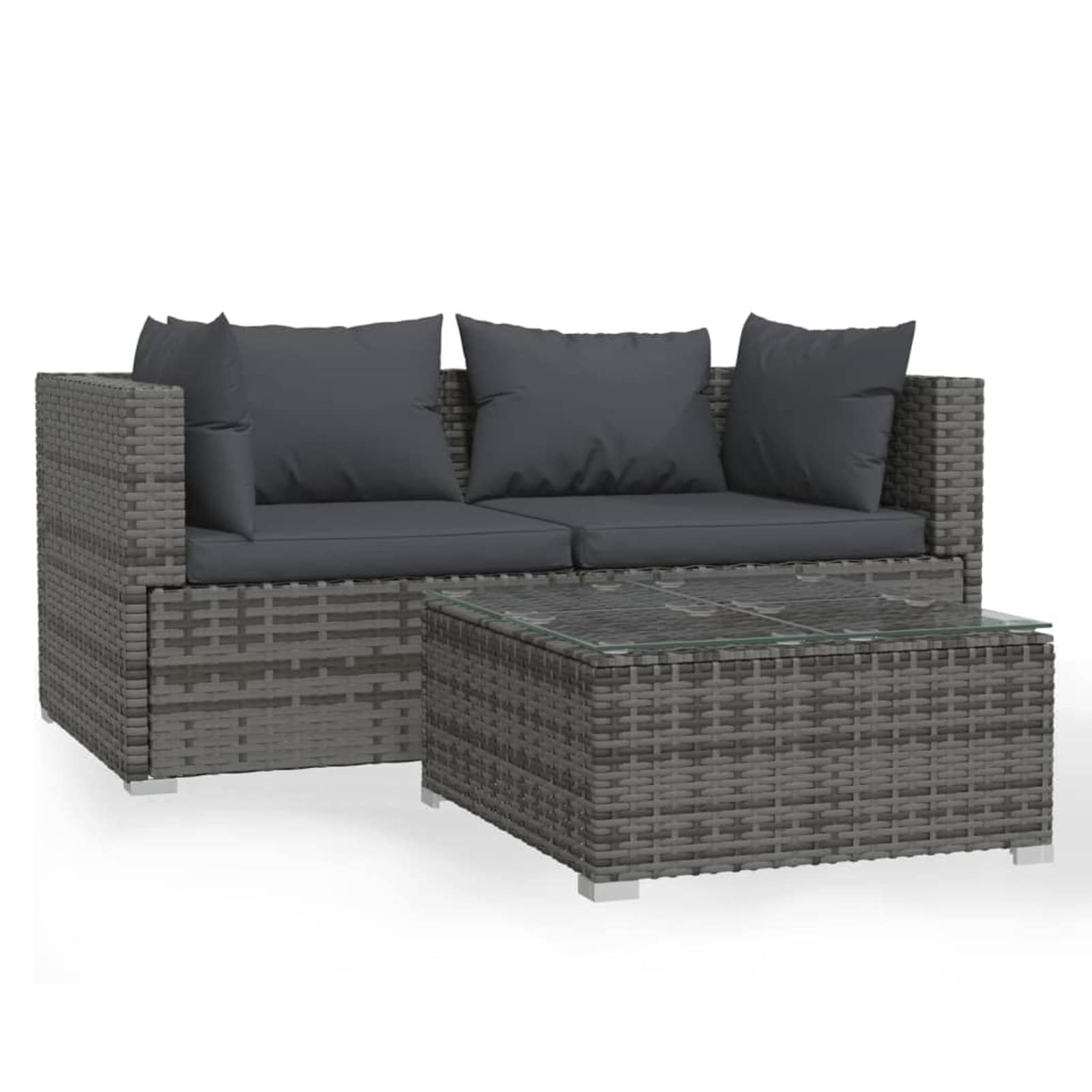 3pz Divano da Esterno, Salotto da Giardino, Divano Rattan, Divani da Giardino, Set Divano Giardino per Esterno, con Cuscini in Polyrattan Grigio