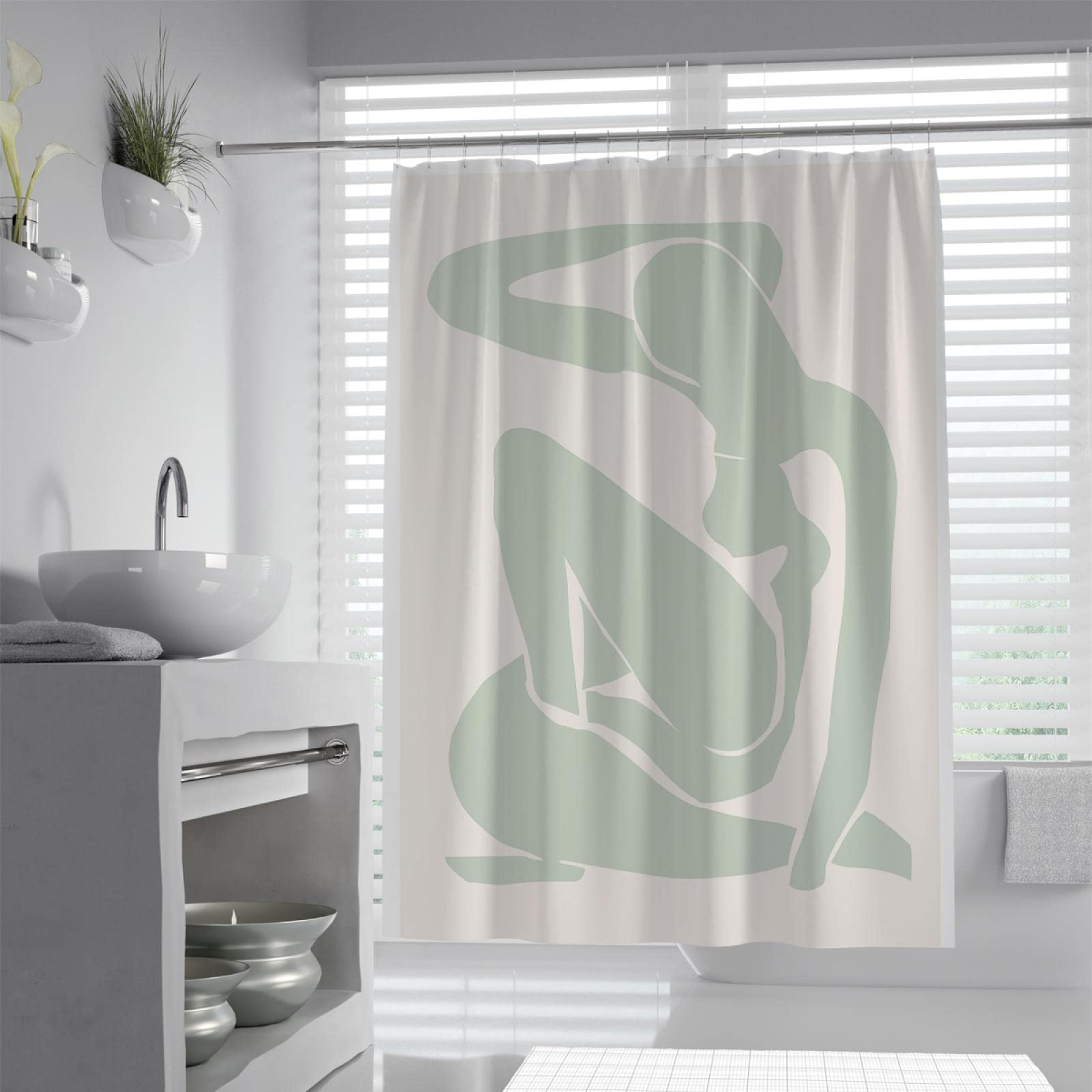 Woman Contour Tende da doccia verdi per set da bagno con 12 ganci Hazy Beauty San Valentino Arredo bagno Soft Hotel Quality 240x180cm