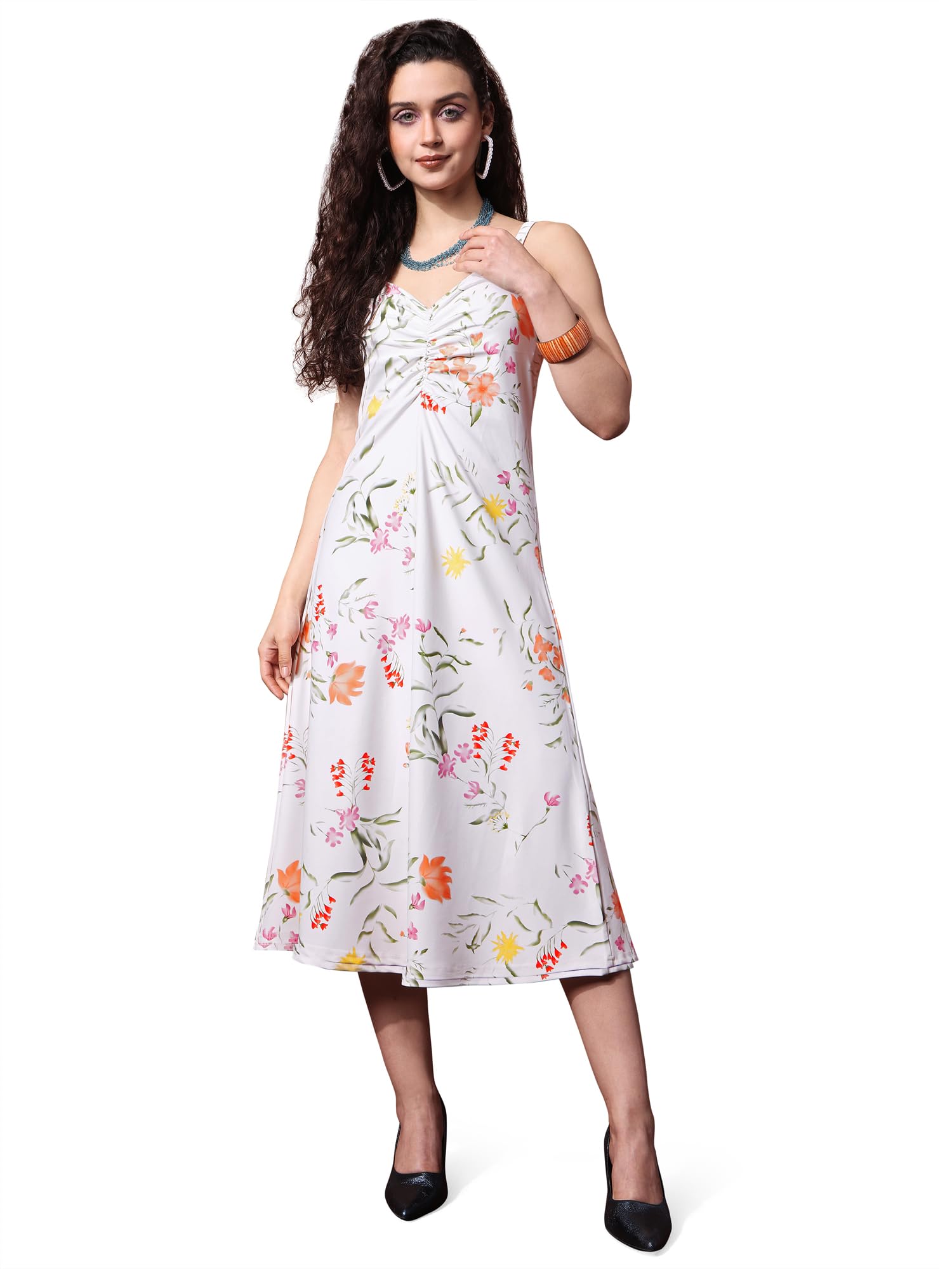 Purvaja Womens Fit & Flare Knee Length Dress (Wini-060-Lris_White_Large)