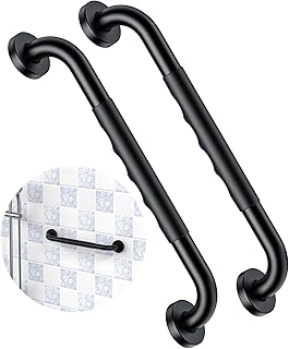 2 Pack 16 Inch Black Shower Grab Bar w/Anti Slip Rubber Grip,ZUEXT Stainless Steel Bath Grab Bar,Bathroom Balance Bar,Wall Mount Safety Handrail Support,Handicap Injury Elderly Senior Assist Handle