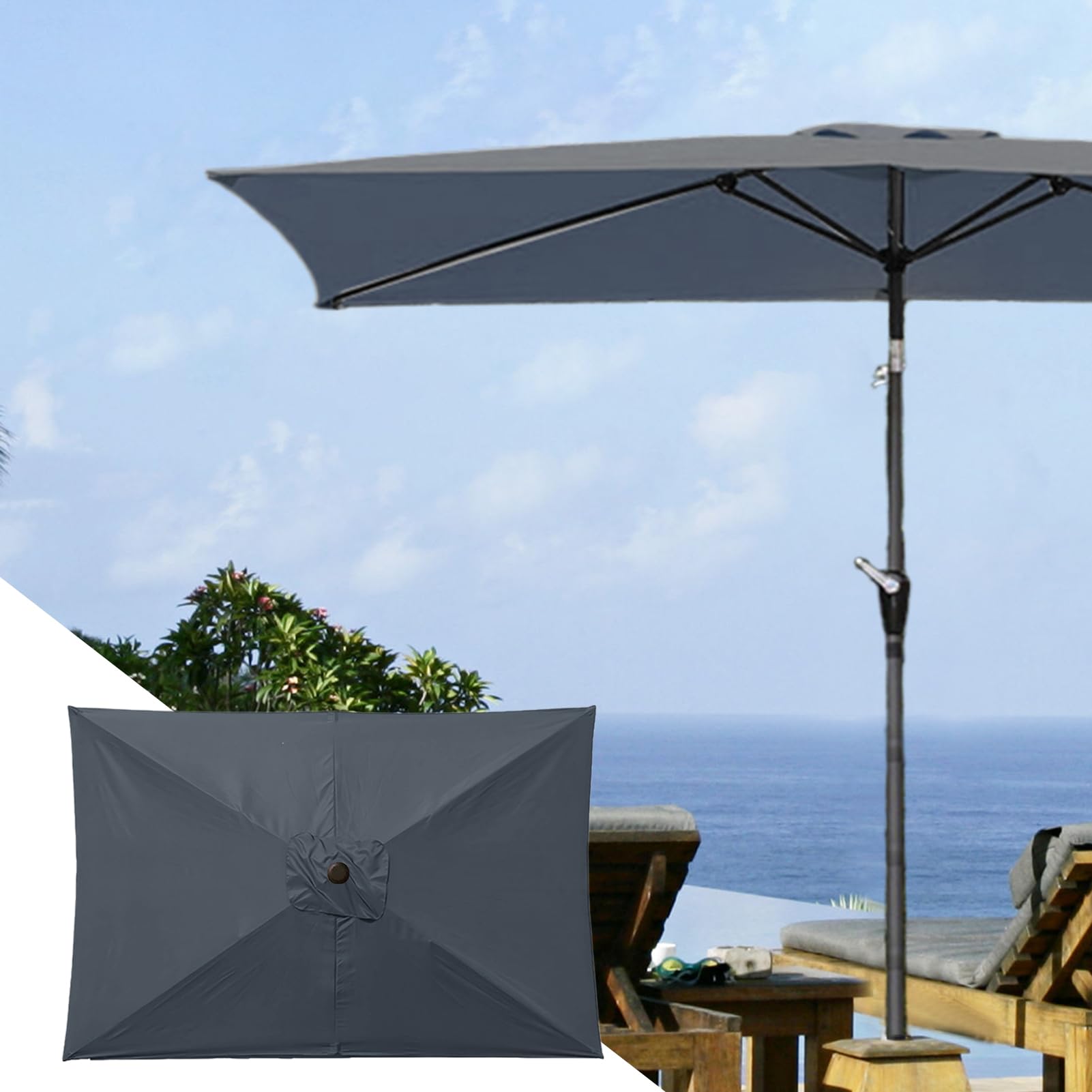 Pokrycie Zamienne Do Parasola Ogrodowego | Zamienny 2x3 m Prostokątny,Osłona Przeciwsłoneczna Ochrona UV Akcesoria Ogrodowe Do Stołu Plaża Trawa Altana Basen Balkon