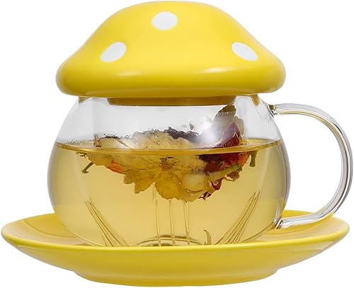 Miniatura 7 de Taza de té de vidrio con bandeja de tapa, filtro infusor para té de hojas sueltas, bonita taza de té en caja de regalo de impresión en color, 11 oz