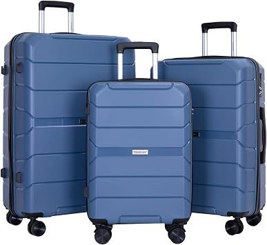 Luggage Expandable Suitcase 3 Piece Set, PP Hardside Expandable Luggage with Spinner Wheels and TSA Lock, 3-Piece Set 20/24/28 Light Blue