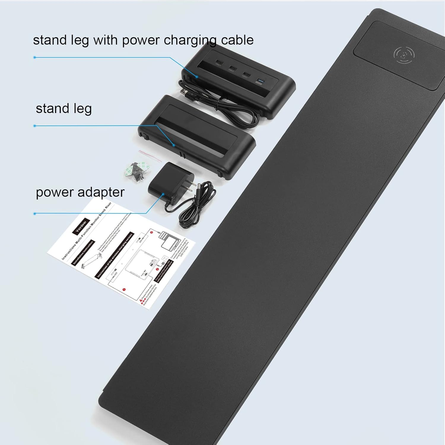 EAXBUX Dual Monitor Stand with Wireless Charging and 4 USB 3.0 Ports, Steel Monitor Stands for 2 Monitors, Metal Computer Stand Riser for Desk, Office, Laptop, PC up to 32 Inches (Black)