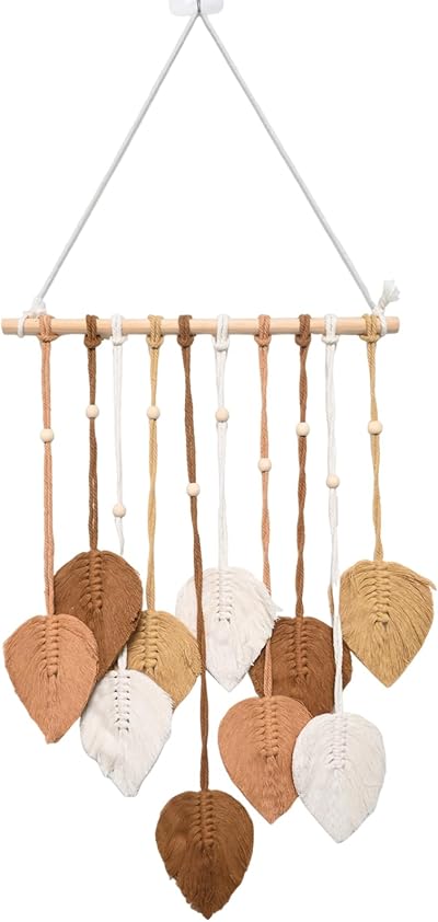ZUDKSUY Macrame Wall Hanging Decor, Bohemian Woven Tapestry with Leaf Design, Handmade Wall Decor for Living Room, Bedroom, and Nursery (Green) (Brown)