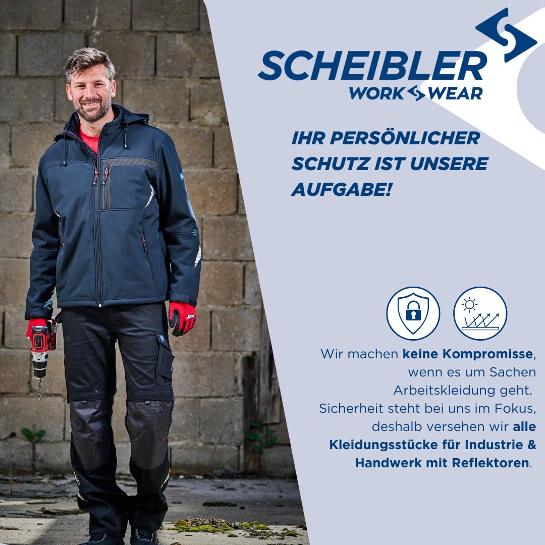 Scheibler Arbeitsjacke Herren Winter, Softshell-Jacke gefüttert und winddicht, wasserabweisende Outdoor-Softshelljacken für Herren, Arbeitskleidung Herren mit abnehmbarer Kapuze