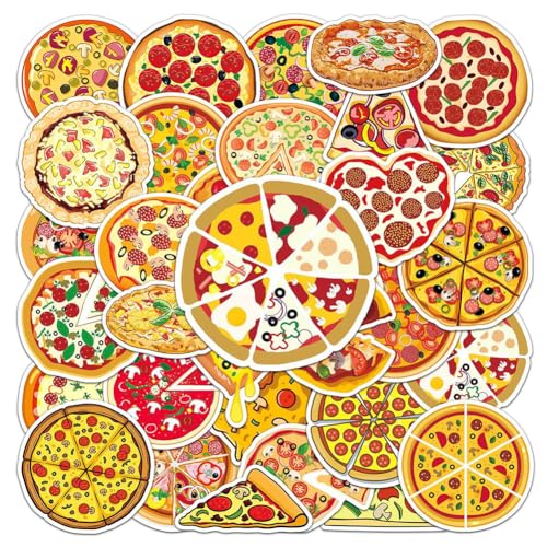 50Pcs Pizza Waterproof Vinyl Stickers Decals for Water Bottles Laptop Luggage Cup Mobile Phone Computer Skateboard Refrigerator Wardrobe Guitar Car Motorcycle Bike