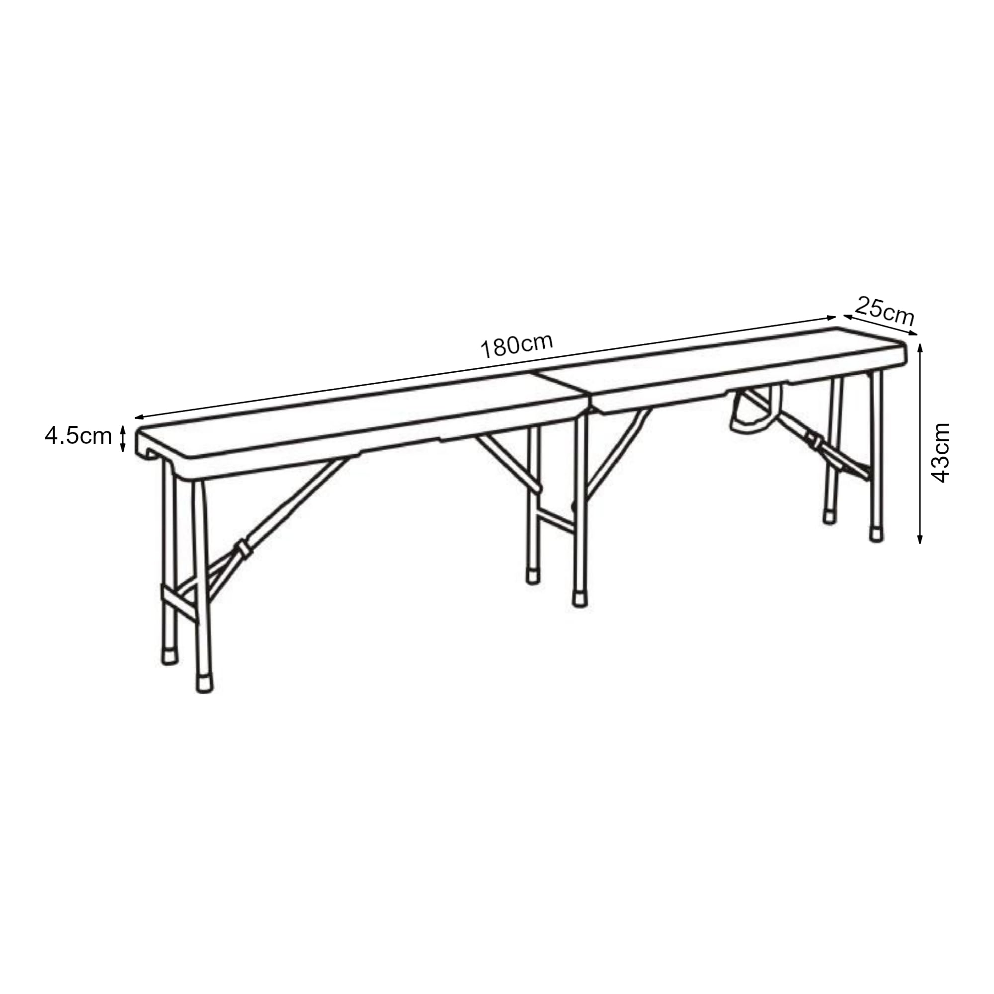 [en.casa] Lot de 2 Bancs de Camping Pliables pour Extérieur Festivals Pique-Nique Banc Pliant pour 4 Personnes avec Poignée de Transport Métal HDPE 180 x 25 x 43 cm Blanc