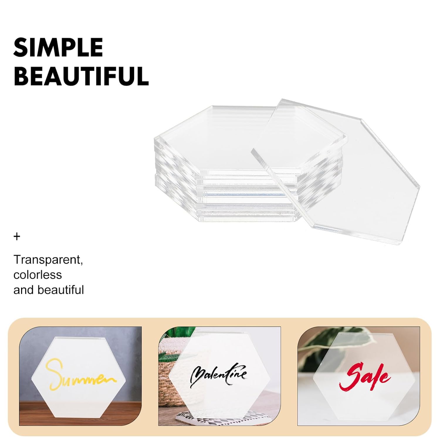 10pcs Hexagon Acrylic Boards for Decoration Thick Lightweight Crafting for Painting Displays and Table Decor