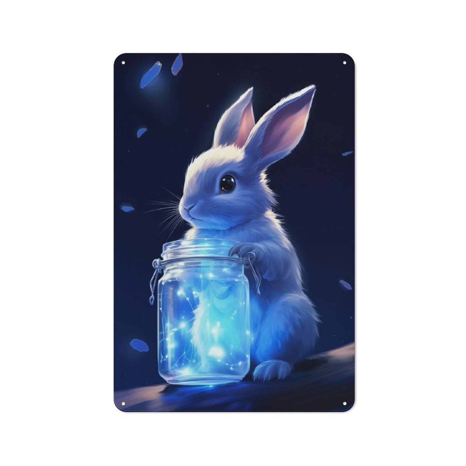 Junmoney Rabbit With Magic Jar Retro Metal Sign 30X20cm For Hobby Room Or Studio, Autumn Wall Decor For Creative Interior Collectors
