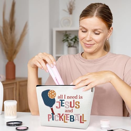 Miniatura 5 de Bolsa de maquillaje para regalos de pickleball All I Need is Jesus and Pickleball, divertida bolsa de cosméticos para bolso, regalos de cumpleaños