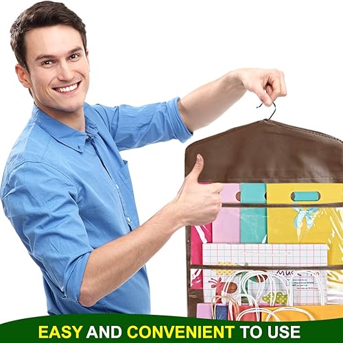 Miniatura 34 de ProPik Organizador de almacenamiento de bolsas de regalo de doble cara con múltiples bolsillos delanteros y traseros, organiza tu papel de regalo