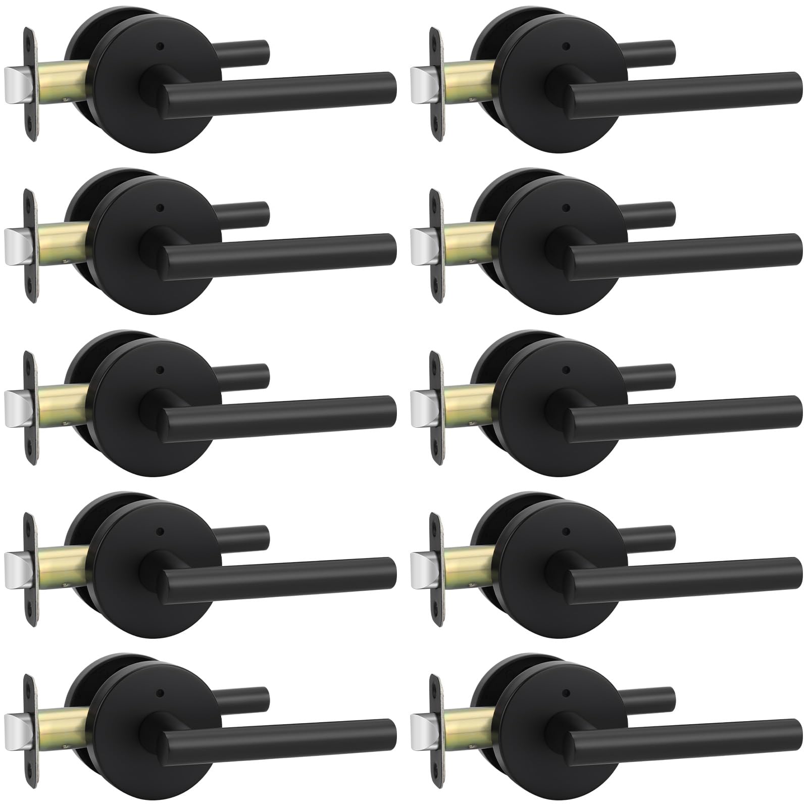 Haidms 10 Packs Matte Black Heavy Duty Door Handle Interior,Privacy Door Lever Handle, Bathroom Door Handles Interior, Modern Bedroom Door Handle