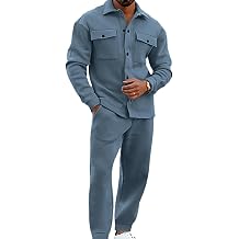 Athleisure 2-Piece Suede Set,Mens 2 Pieces Loose Casual Suits Long Sleeve Button Down Shirt Jacket Jogging Pants Set