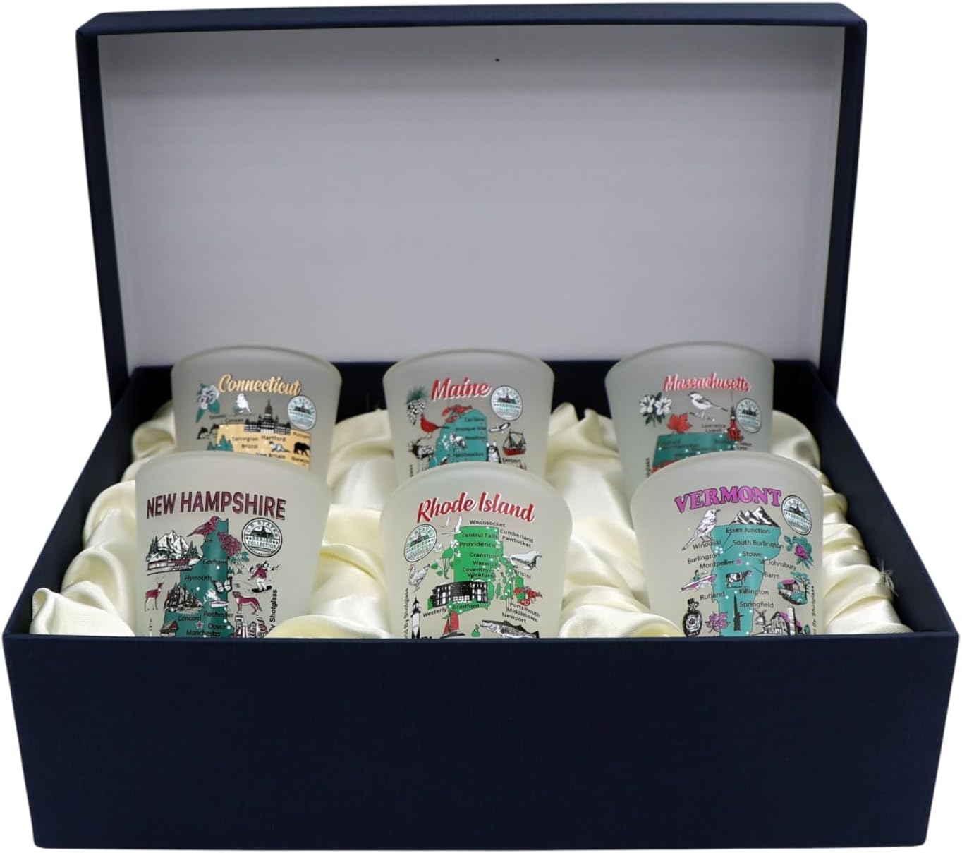World By Shotglass United States USA New England States Souvenir Boxed Shot Glass Set (Set of 6)