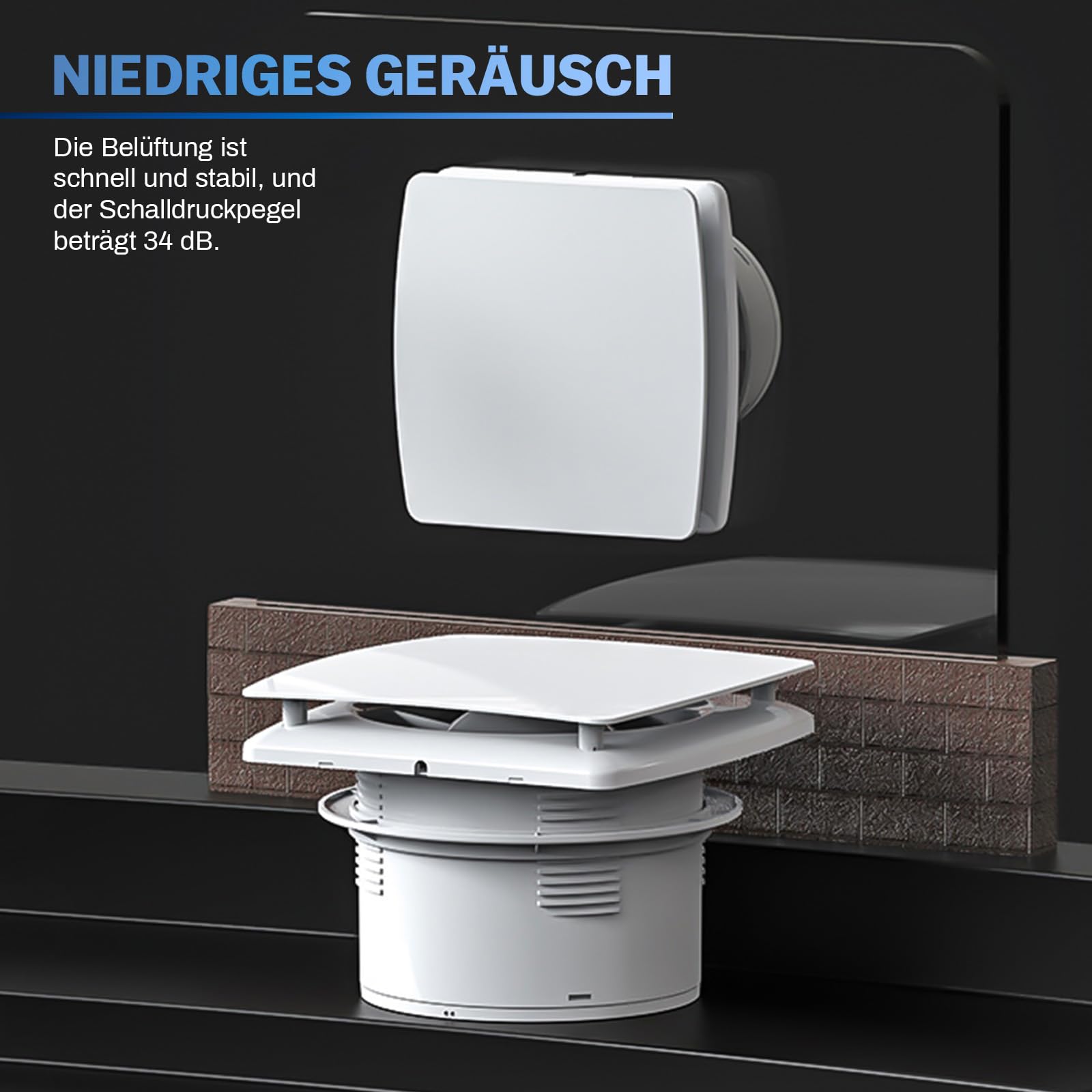 XIIW Badlüfter Ø100mm Abluftventilator mit Rückstauklappe, Badezimmerlüfter Bad Lüfter Abluftventilator mit EU-Stecker 95 m³/h, 12 Watt / 34dB Wandventilator für Bad, WC, Küche