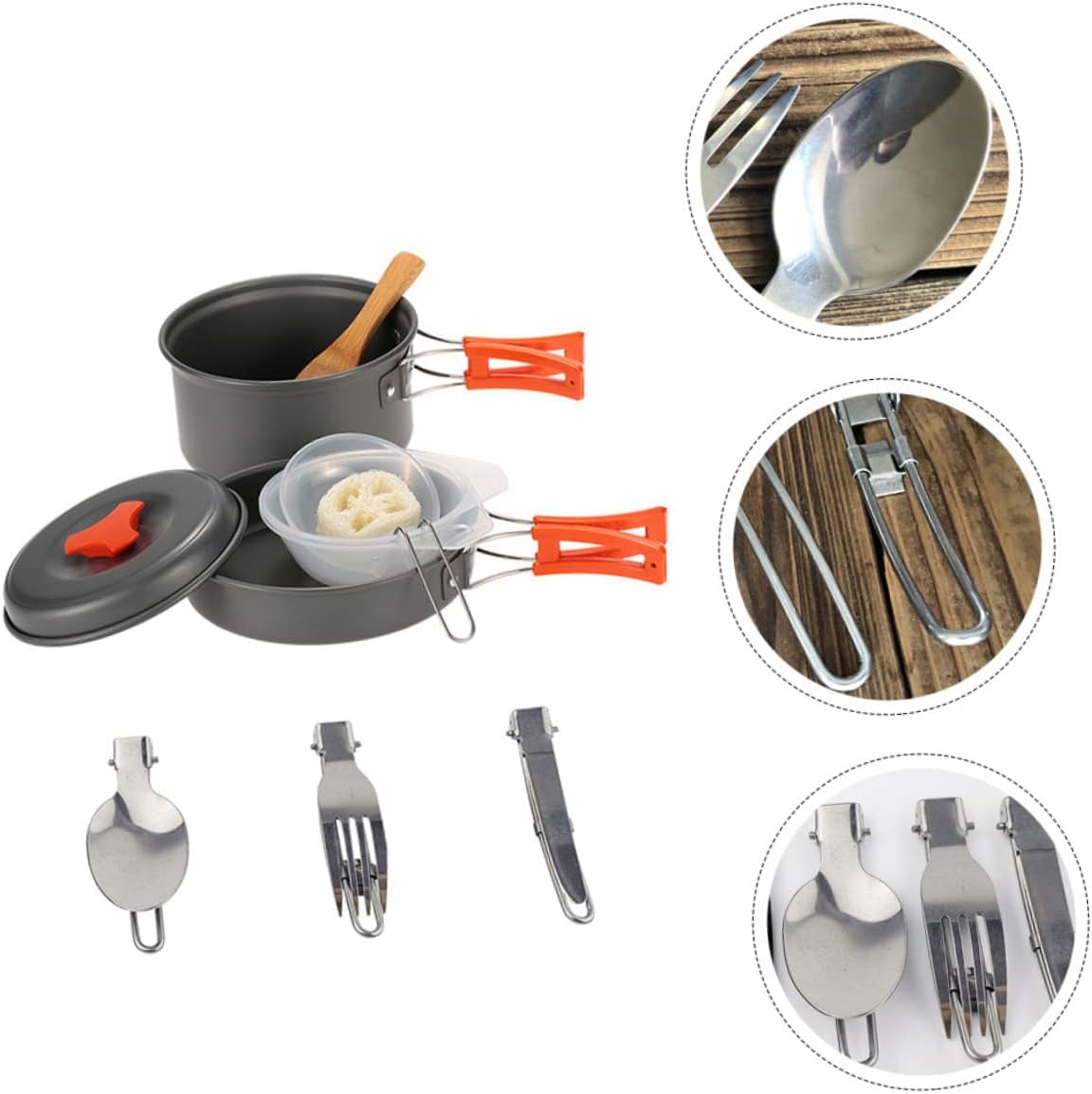 Toyvian 1Set Person Portable Camping Cooking Lightweight Outdoor Cookware Kit with Essential Pots Pans and Tools for Hiking Picnics and