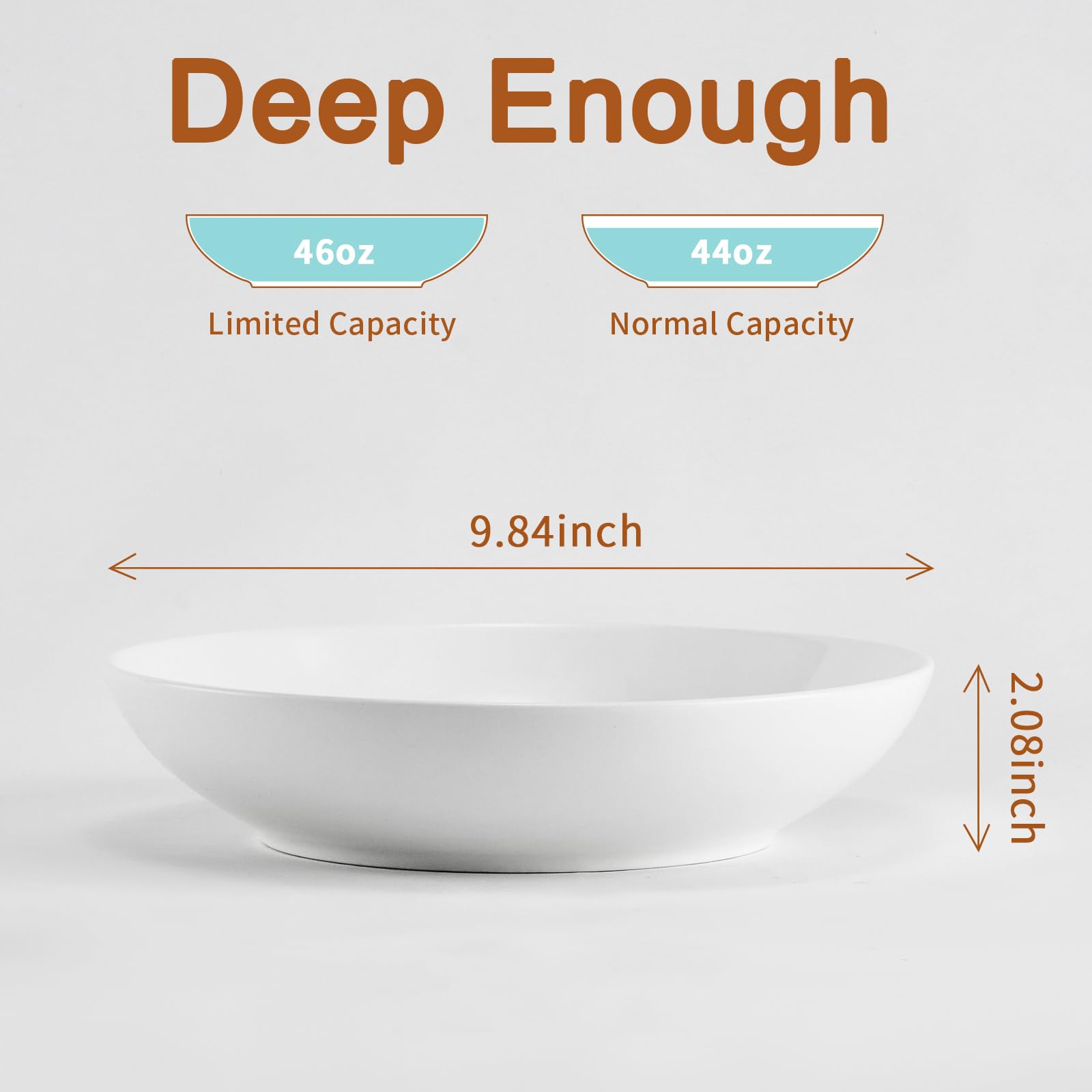 Jassceram - Juego de 4 cuencos para pasta de cerámica de 25 cm para cereales, sopa, filete, fideos, aptos para microondas, lavavajillas, color blanco roto, 25 cm