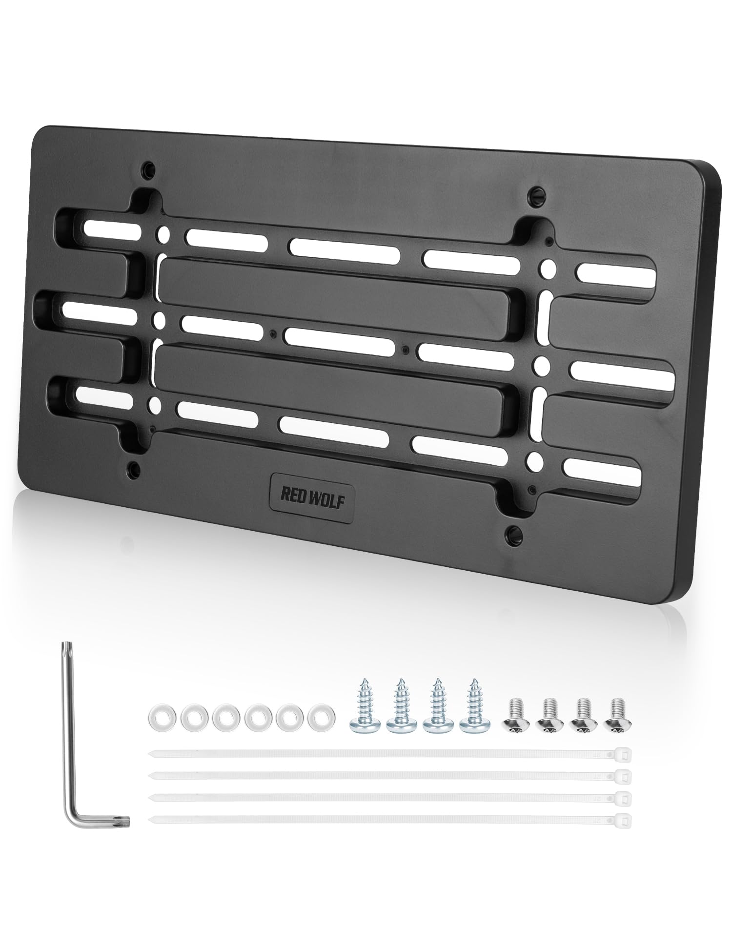 RED WOLF Front License Plate Bracket Holder Frame Tag Universal for Car Truck Van SUV with 6 Screws and Wrench Kit Black Easy Mount