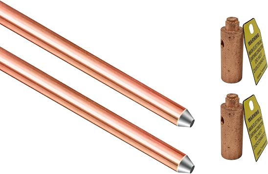2PCS Kit-8ft Ground Rod - UL Listed 5/8 Bonded Electrical Copper Grounding with Loose-proof Ground Connector Lock